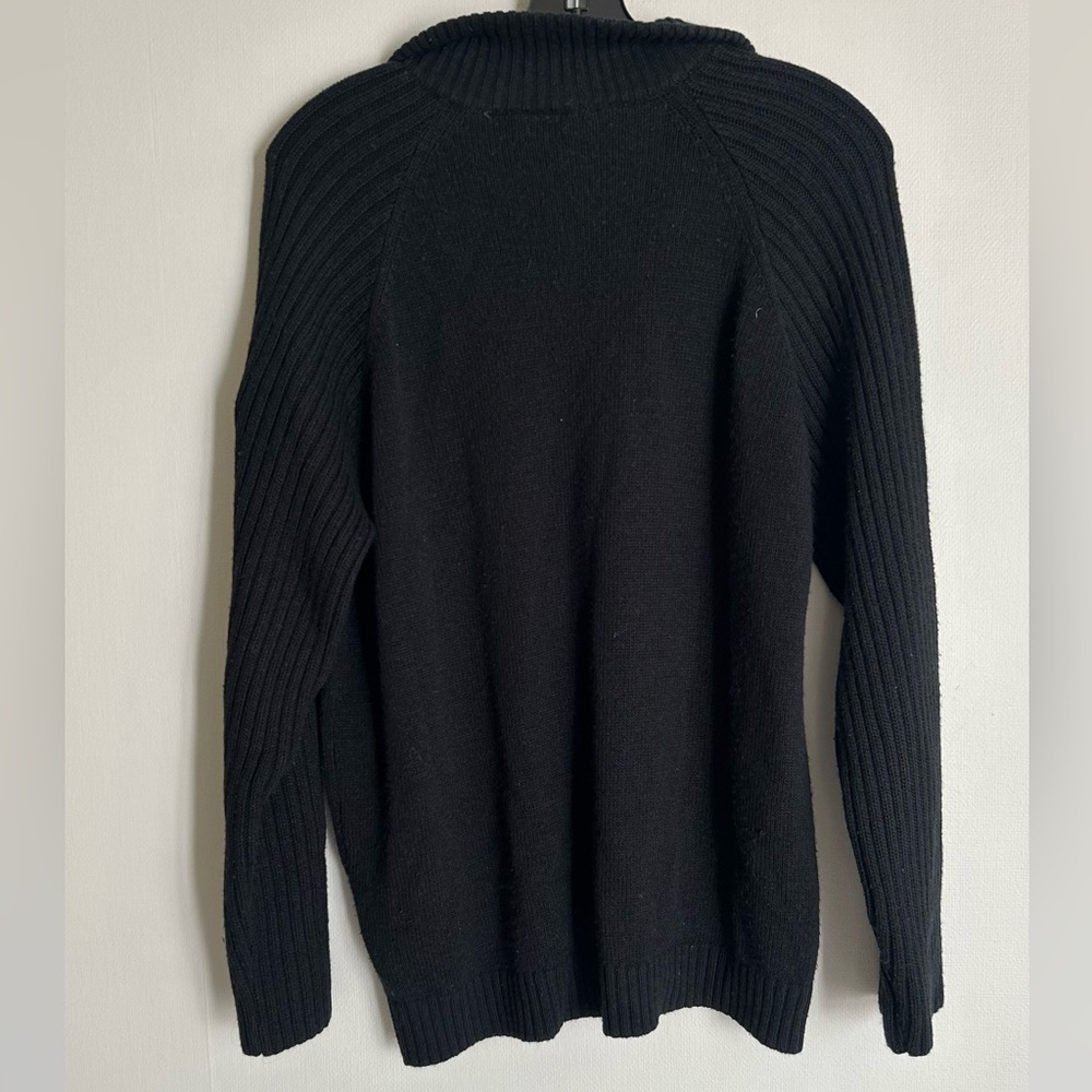 VINTAGE RICA LEWIS Black Wool Blend Quarter Zip Heritage Pullover Sweater Size L - Picture 9 of 11